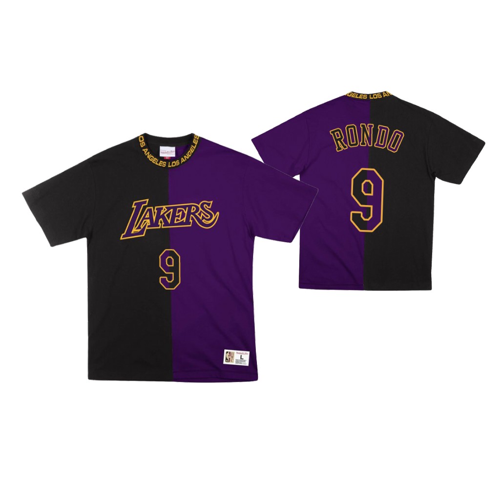 Men's Los Angeles Lakers Rajon Rondo #9 NBA Split Edition Purple Black Basketball T-Shirt FNW2883GN